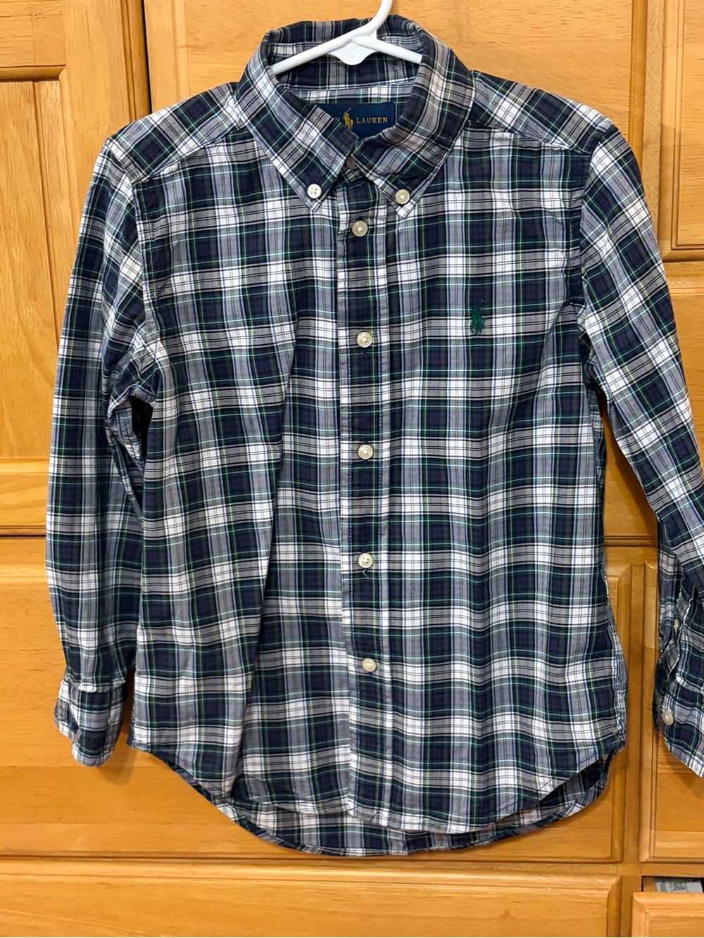 Ralph Lauren Boy’s Classic Blue & Green Plaid Button-Down Shirt Size 5